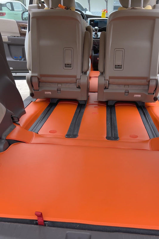 Custom Removable Dual-Layer Floor Mats for Honda Odyssey | Orange Eco-Friendly Nappa Leather × Waterproof Nylon Layer – Style Meets Practicality