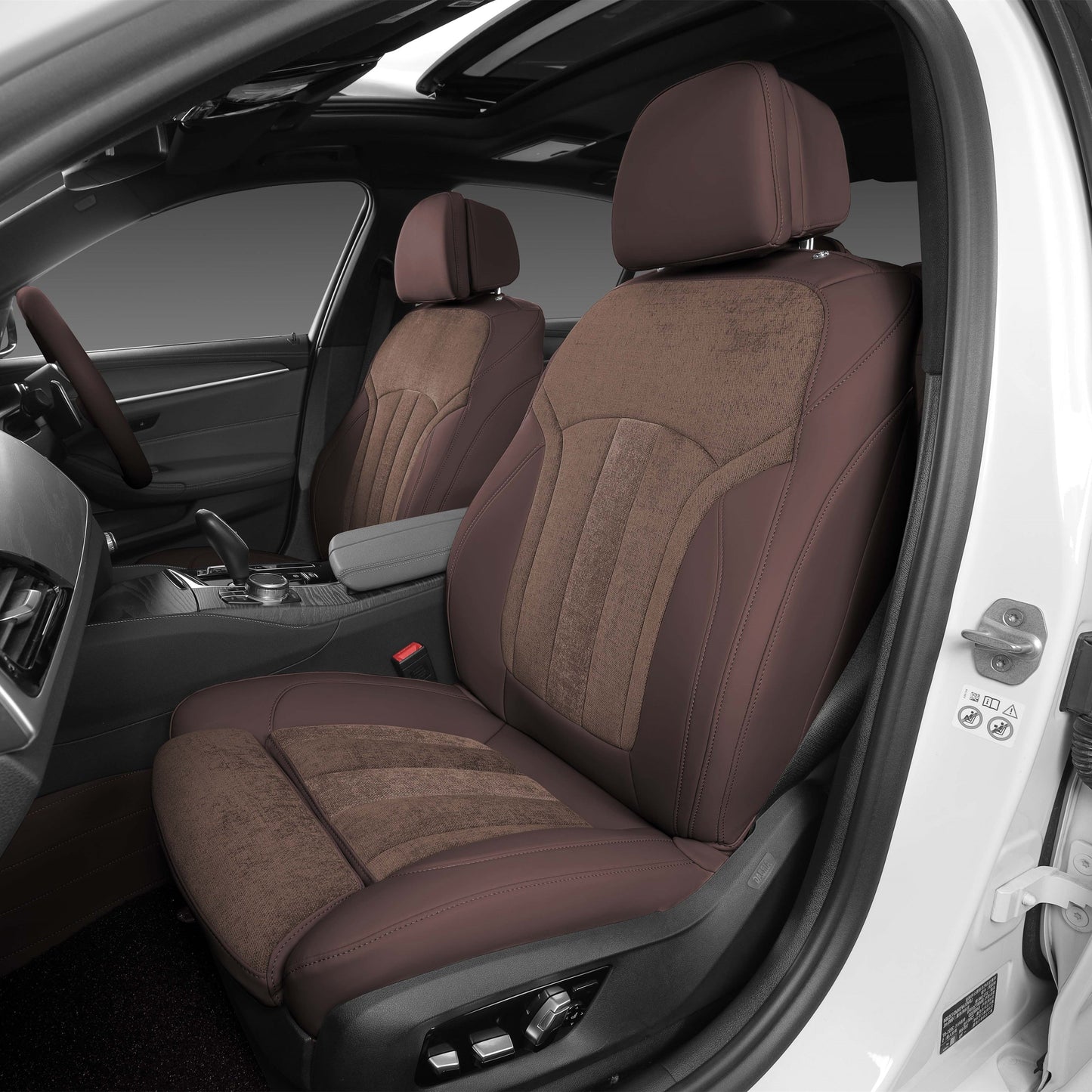 Custom Fit Airbag Compatible Nappa Leather Cotton and Linen Fabric Full Coverage Car Seat Covers For BMW