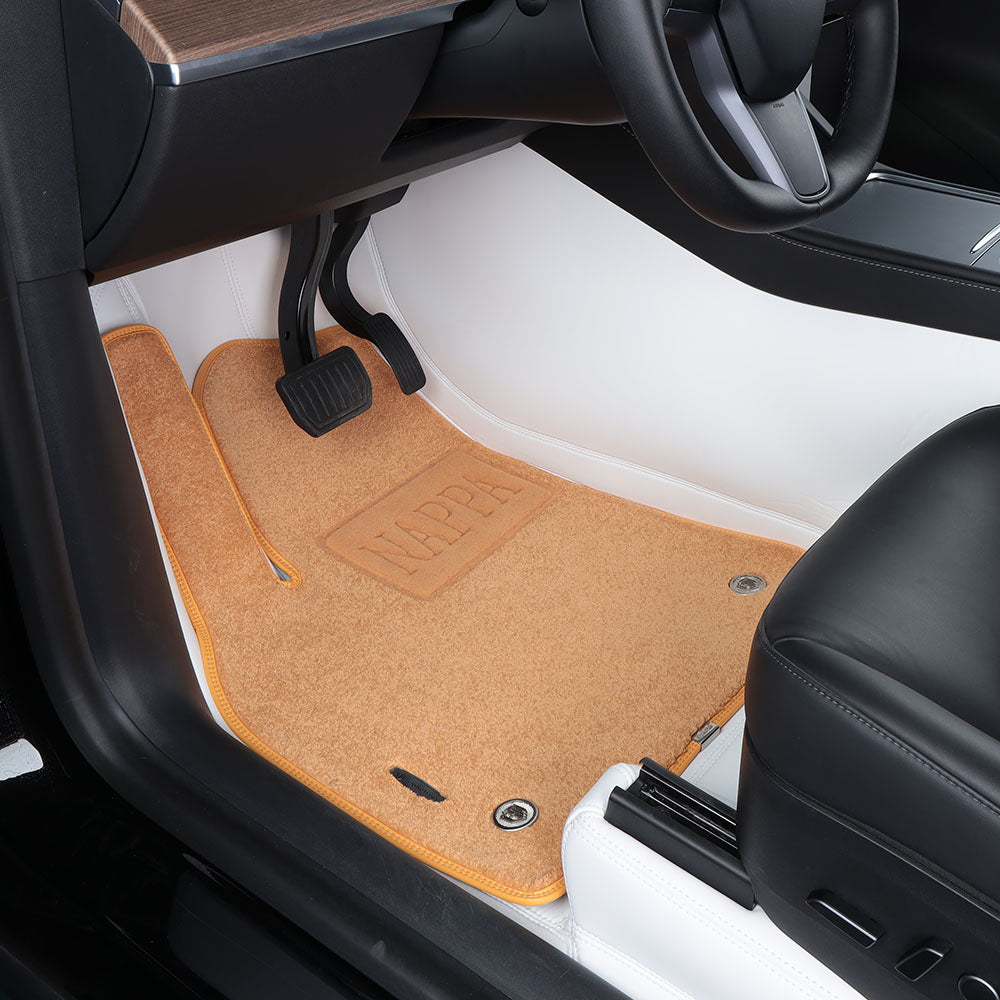 Custom Fit Waterproof and Wear Resistant Double Layer Leather Car Floor Mat With Nylon Carpet for Tesla