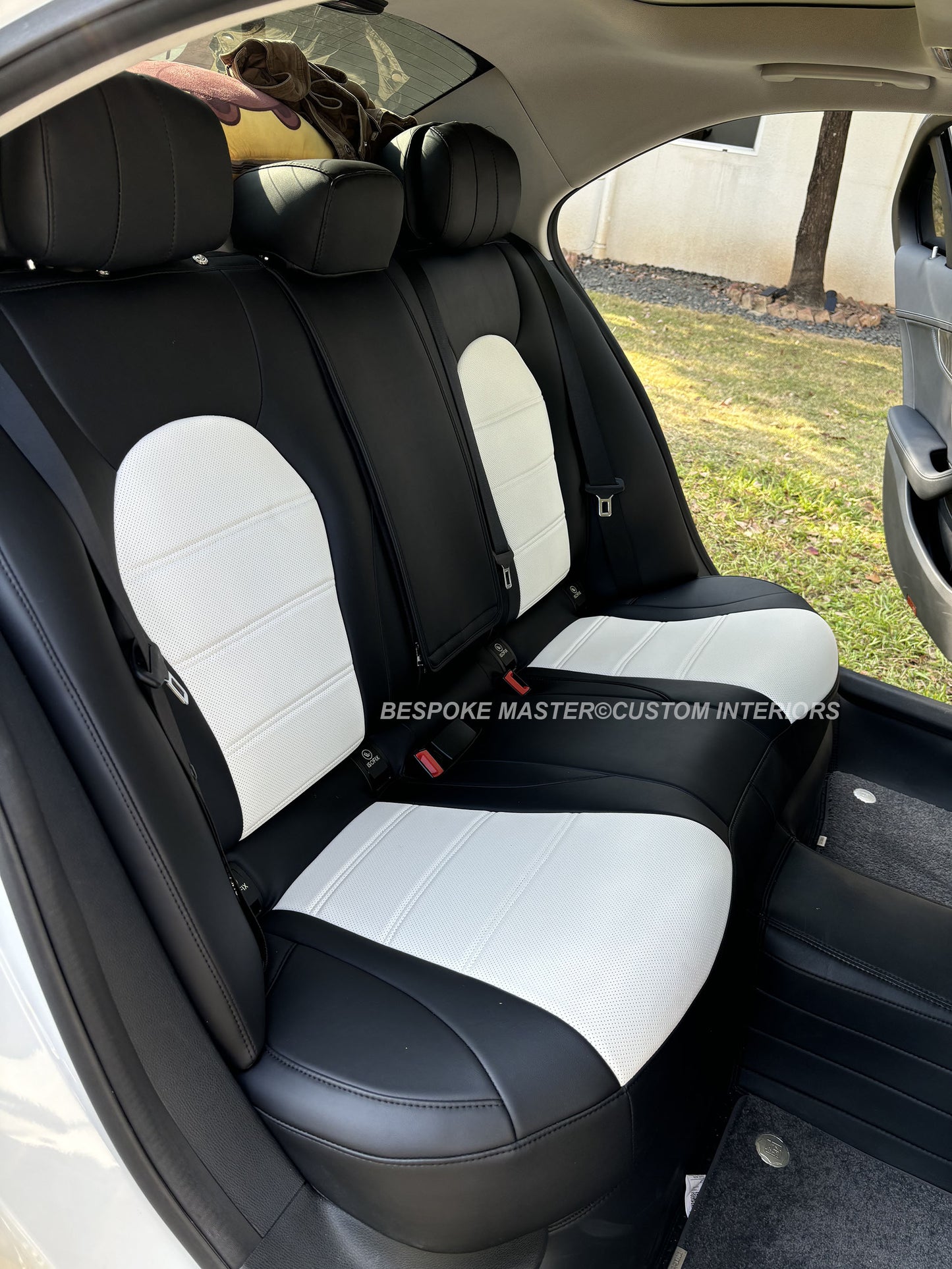 Black & White Nappa Leaher Custom Car Seat Covers For Mercedes-Benz C Class