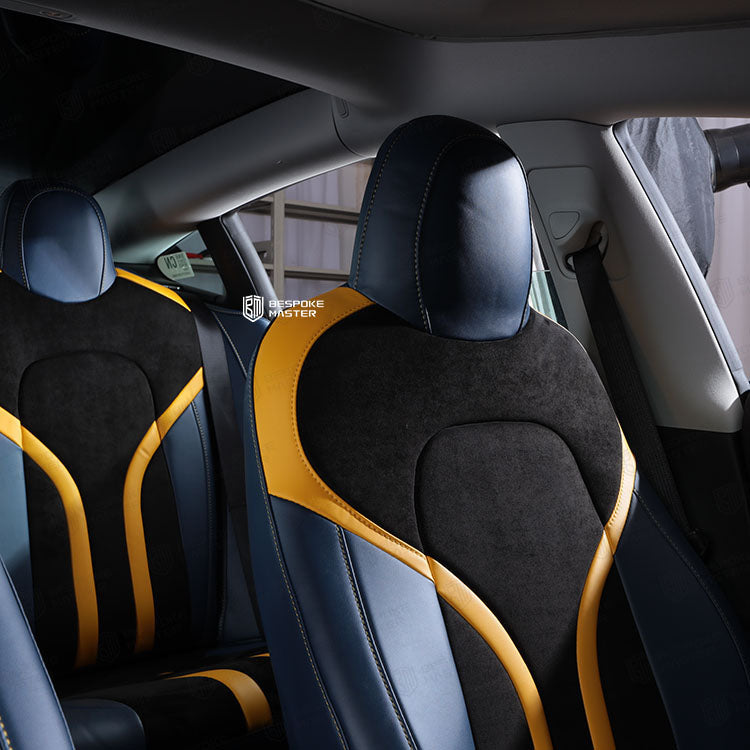 Velvet Suede Fabric and Nappa Leather Sporty Stylish Custom Car Seat Covers