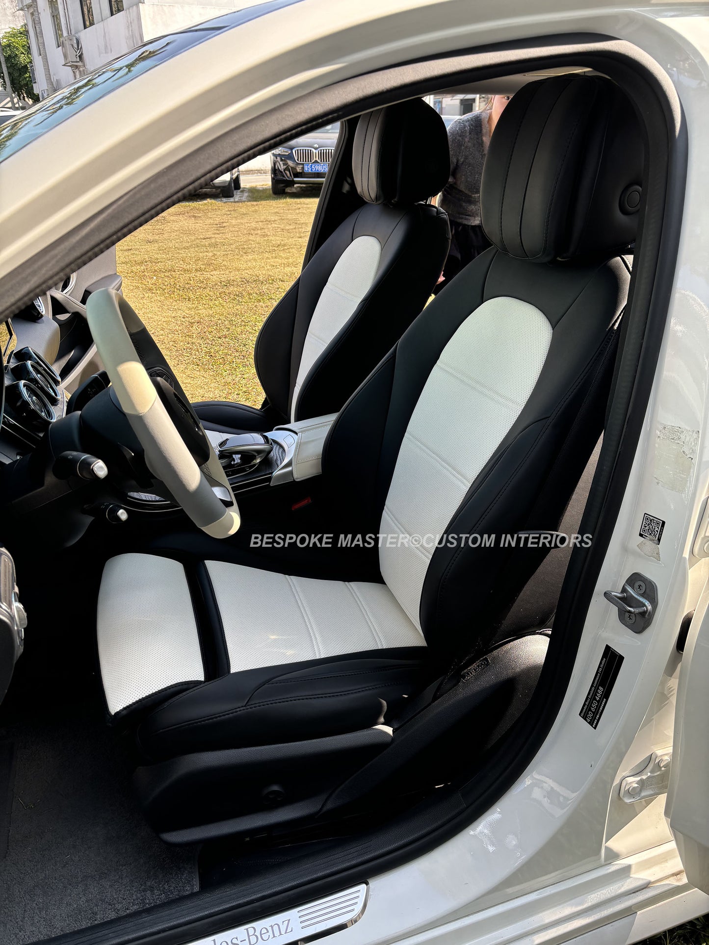 Black & White Nappa Leaher Custom Car Seat Covers For Mercedes-Benz C Class