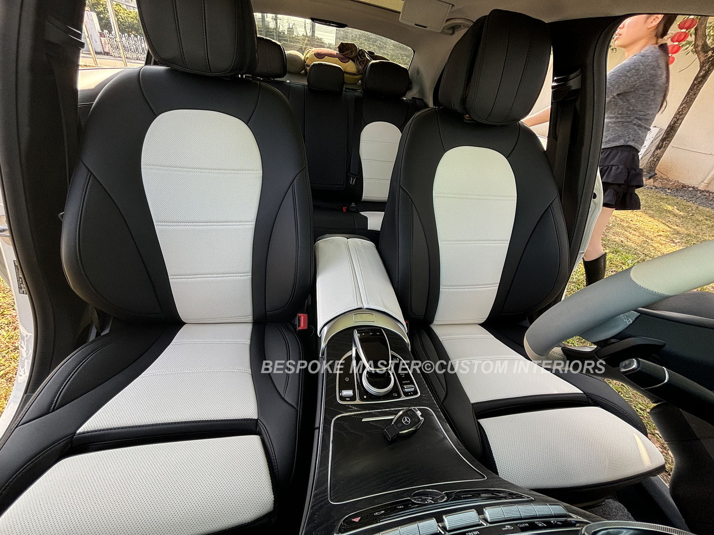 Black & White Nappa Leaher Custom Car Seat Covers For Mercedes-Benz C Class