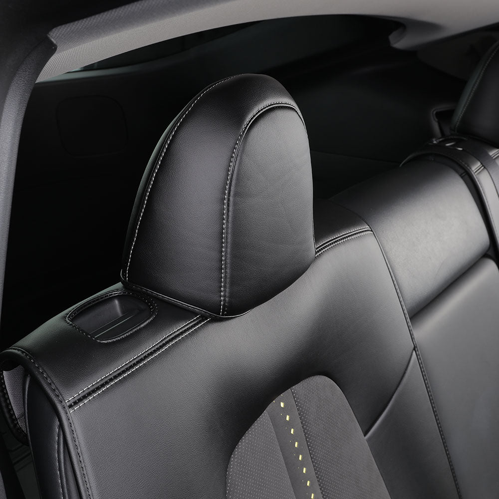 Custom Fit Airbag Compatible Antibacterial Black Nappa Leather Mottled Fabric Invisible Car Seat Covers For Tesla Model