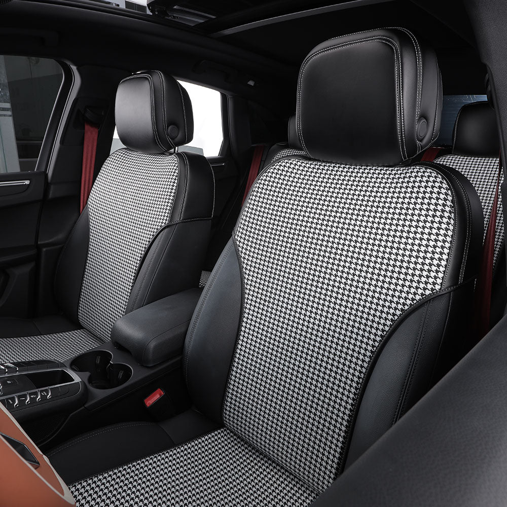 Bespoke Master Custom Fit Front and Rear Seat Covers Houndstooth Fabric Soft Nappa Leather Car Seat Covers For Porsche