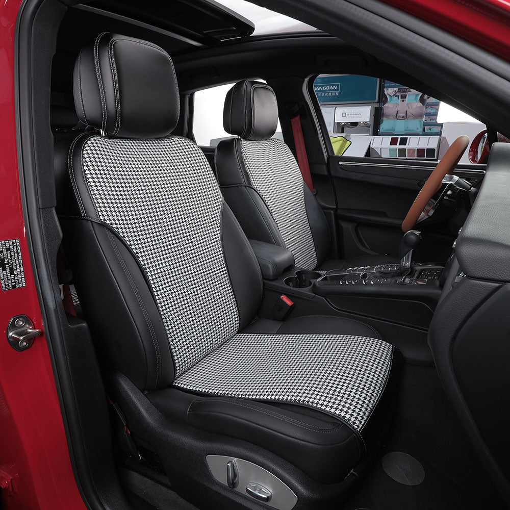 Bespoke Master Custom Fit Front and Rear Seat Covers Houndstooth Fabric Soft Nappa Leather Car Seat Covers For Porsche