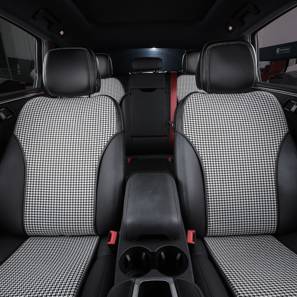 Bespoke Master Custom Fit Front and Rear Seat Covers Houndstooth Fabric Soft Nappa Leather Car Seat Covers For Porsche
