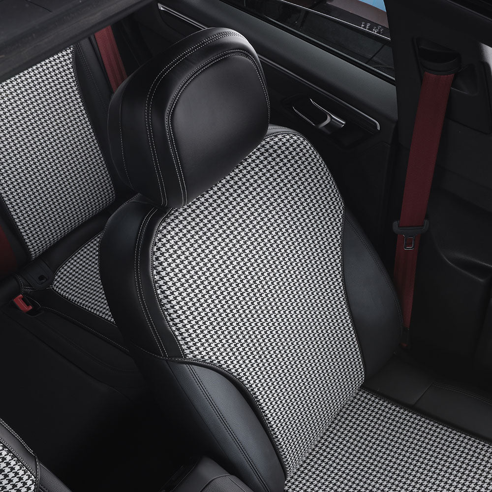 Bespoke Master Custom Fit Front and Rear Seat Covers Houndstooth Fabric Soft Nappa Leather Car Seat Covers For Porsche