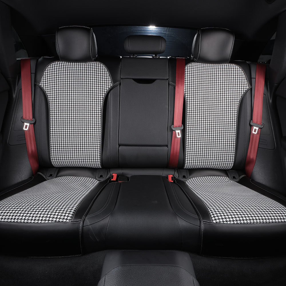 Bespoke Master Custom Fit Front and Rear Seat Covers Houndstooth Fabric Soft Nappa Leather Car Seat Covers For Porsche