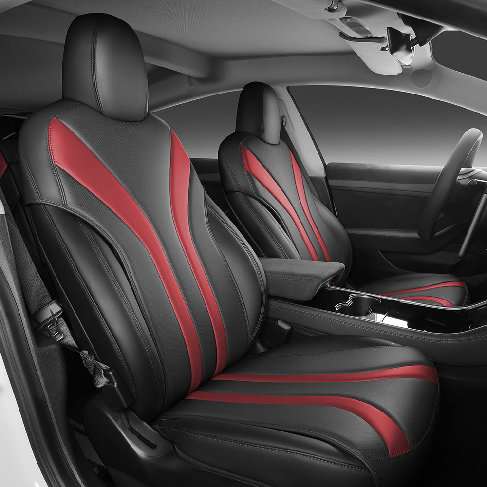 Black and red leather half coverage car seat cover