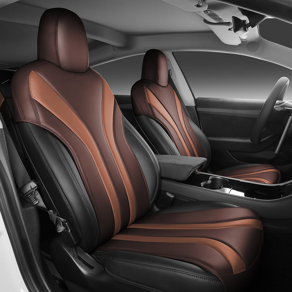 Coffee and brown leather half coverage car seat cover