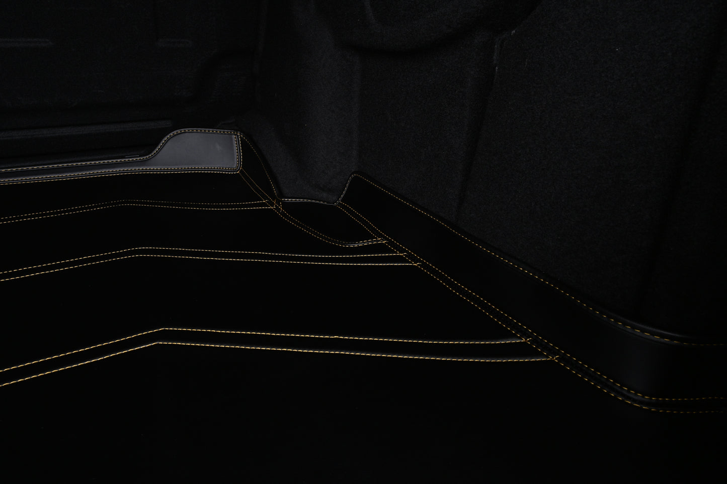 Custom Fit Luxury Trunk Mat for SUV Black Leather Cargo Liner with Yellow Stripe Stitching
