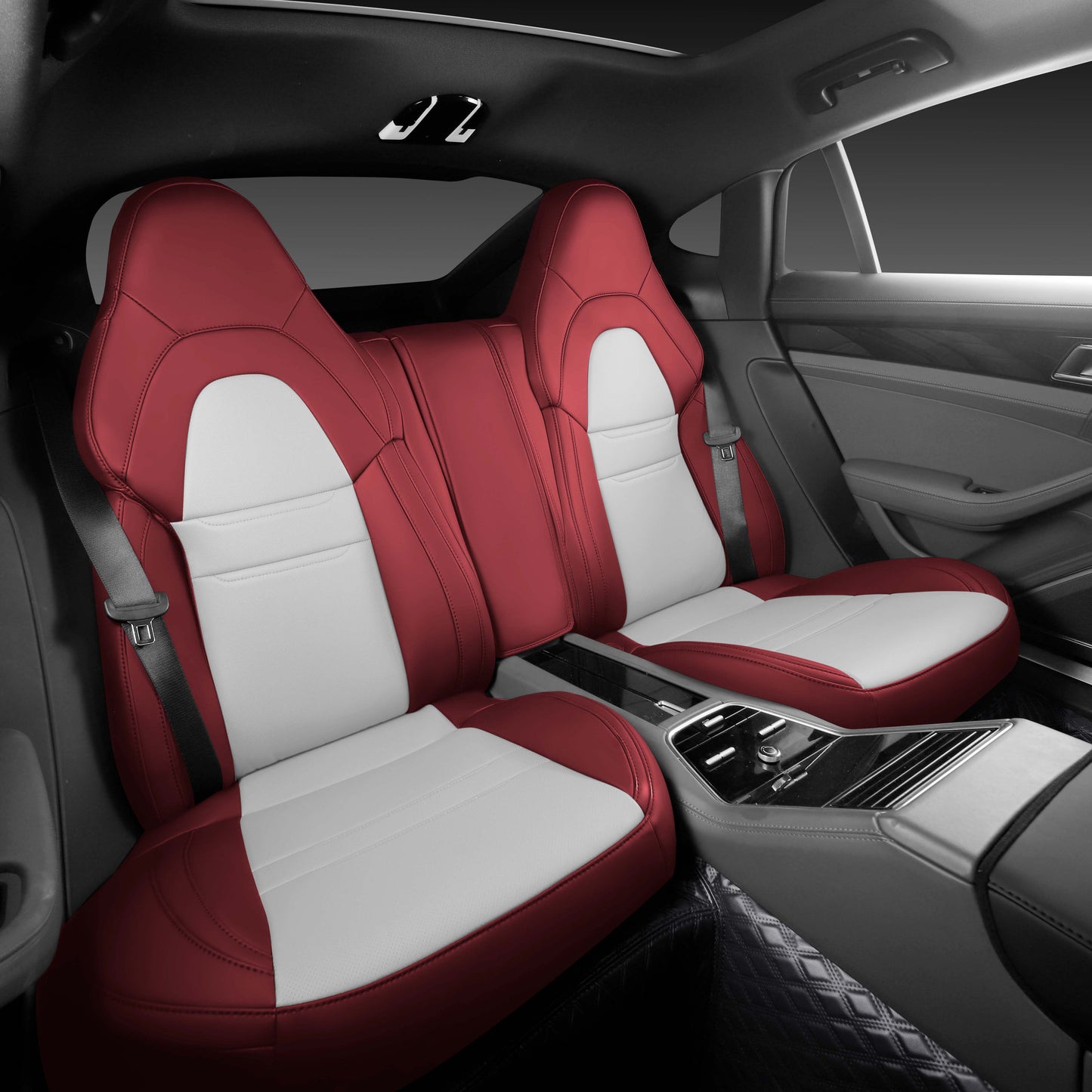 Luxury Full Set Red & White Nappa Leather Car Seat Covers for Porsche Panamera