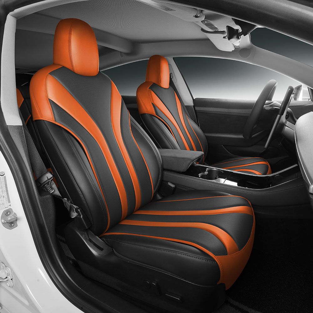 Orange and Black Leather Half Coverage Seat Cover for Tesla