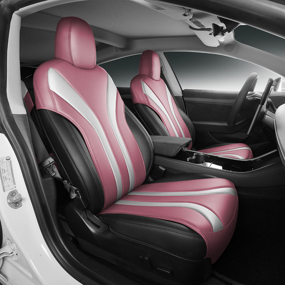 Pink and White Leather Half Coverage Seat Cover for Tesla