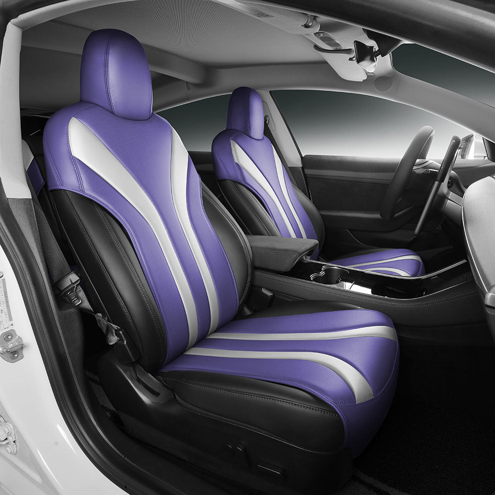 Purple and White Leather Half Coverage Seat Cover for Tesla