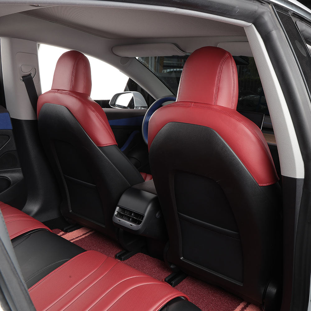 Red Leather Embroidery Half Coverage Back Seat Cushion for Tesla