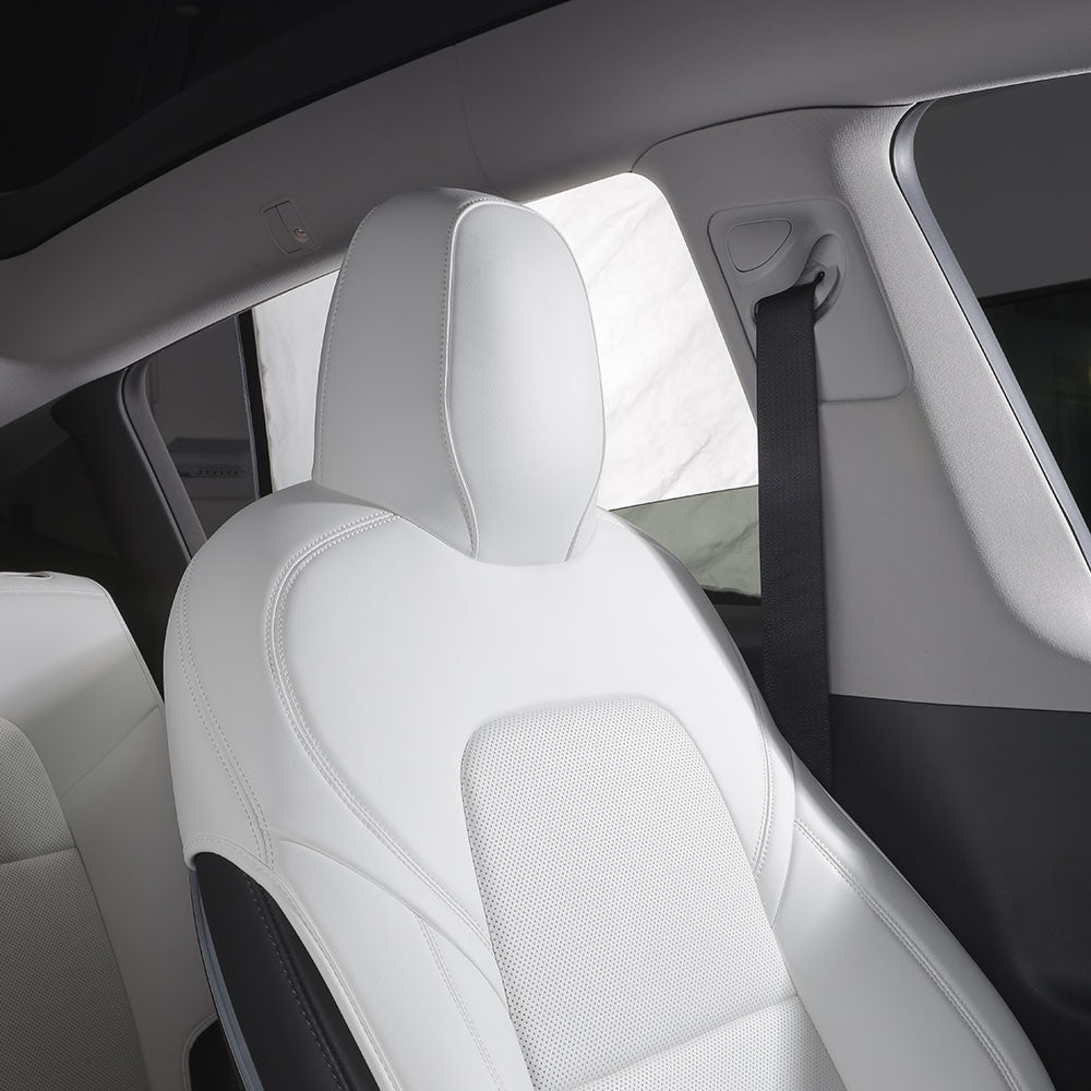White Leather Flat Front Car Seat Cushion for Tesla