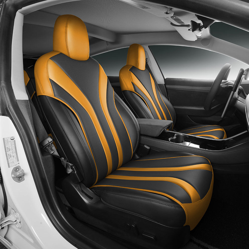 Yellow and Black Leather Half Coverage Seat Cover for Tesla