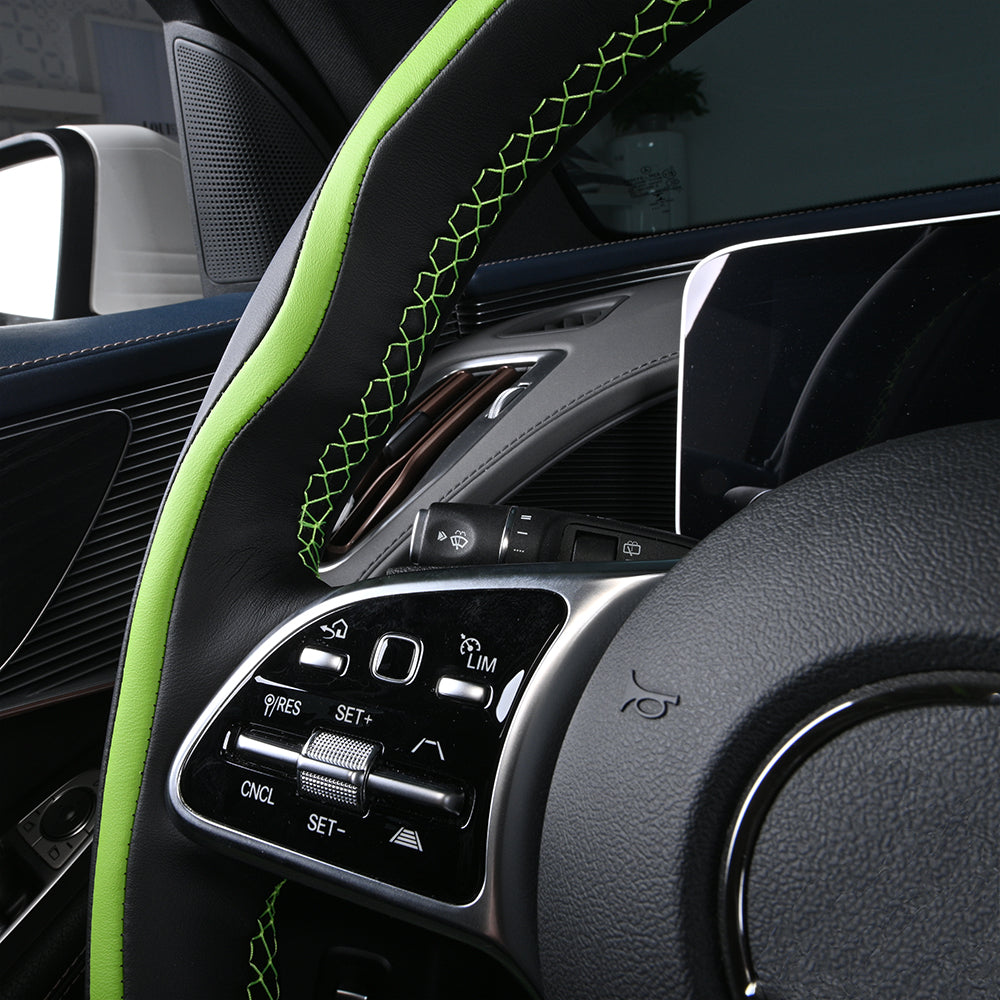 black and green nappa leather with green stitching custom steering wheel cover for mercedes benz