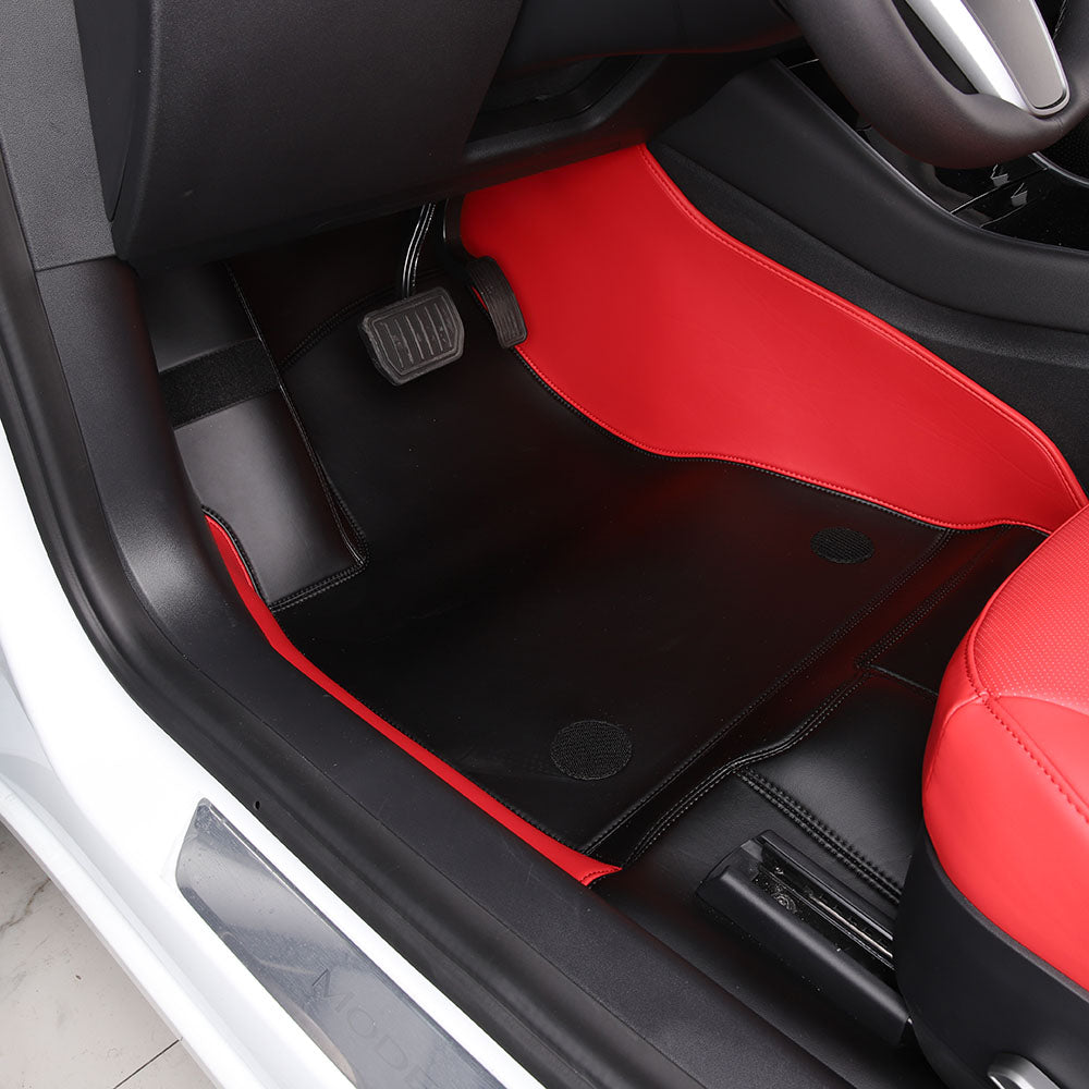 full coverage black and red leather car floor mats