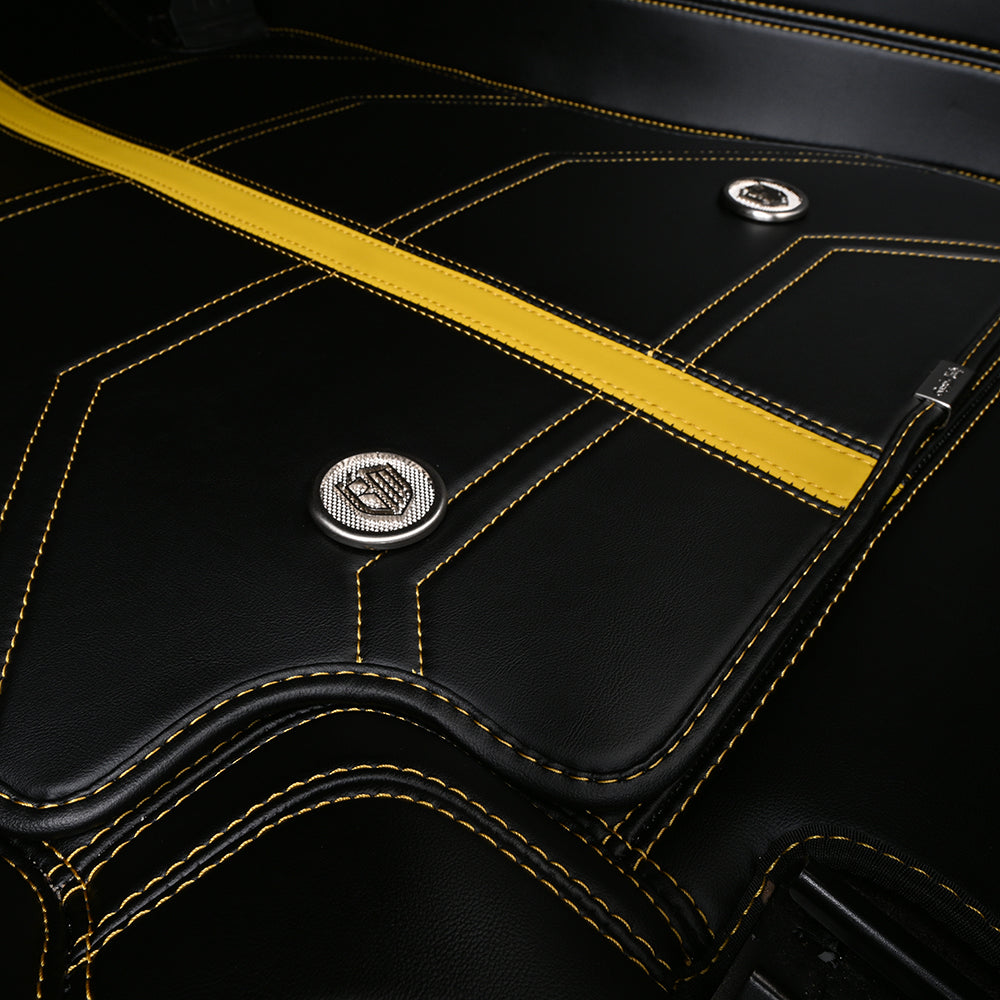 black leather with yellow striped and stitching car floor mat car mat for mercedes-benz