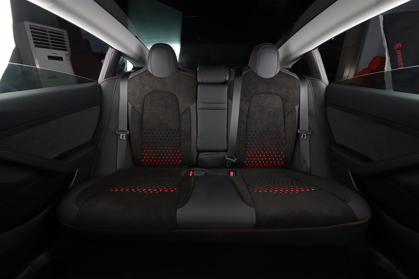 black nappa leather velvet suede fabric with diamond stitching car seat cover
