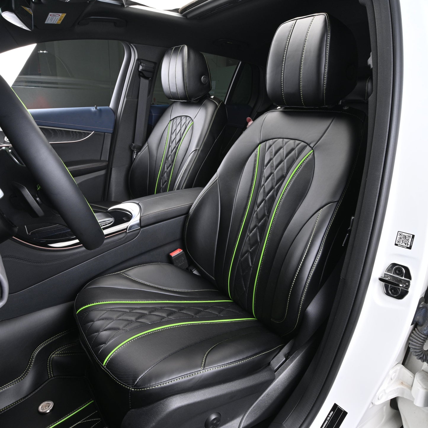 black nappa leather with green piping car seat cover for mercedes-benz