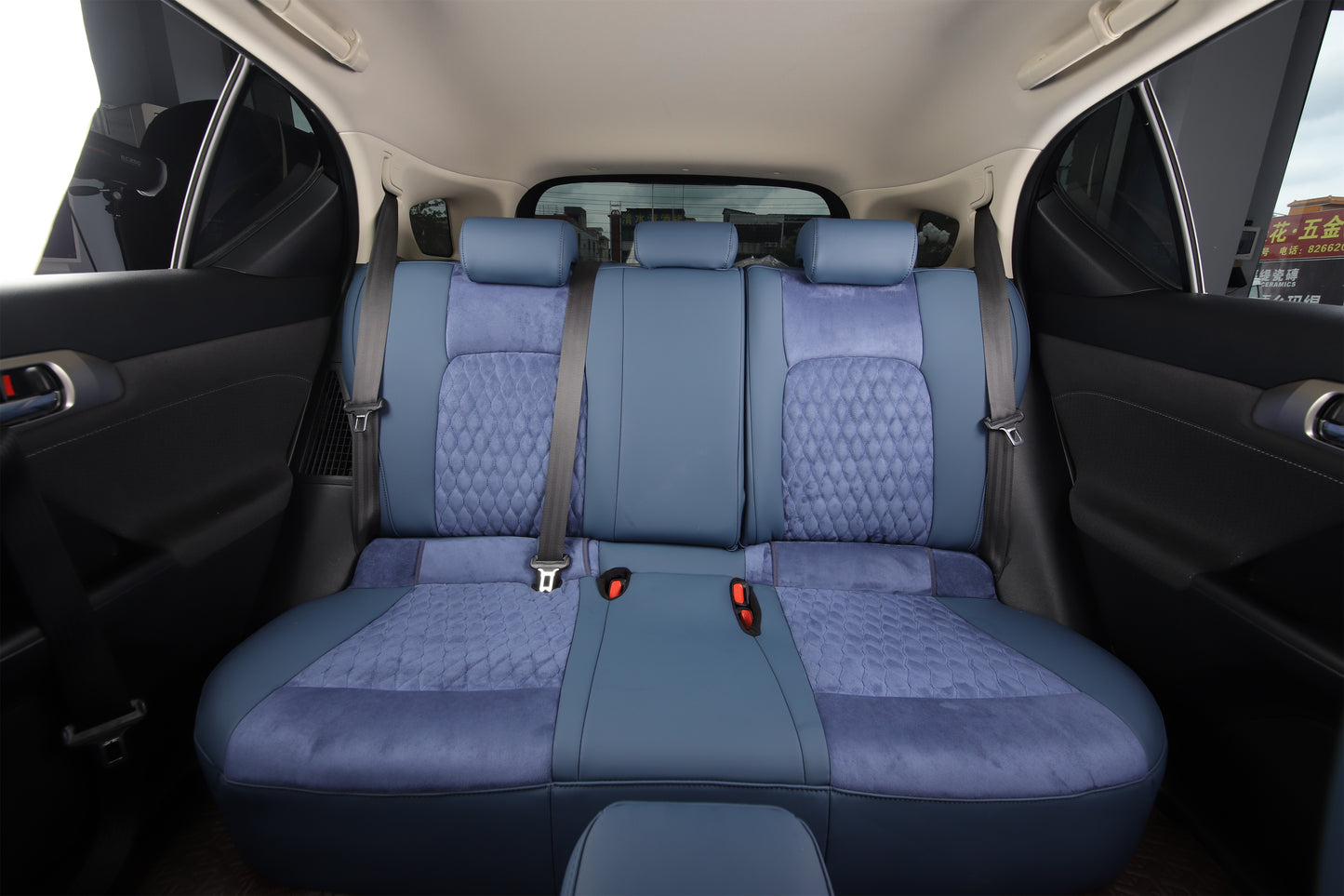blue velvet suede and nappa leather rear seat cover for lexus