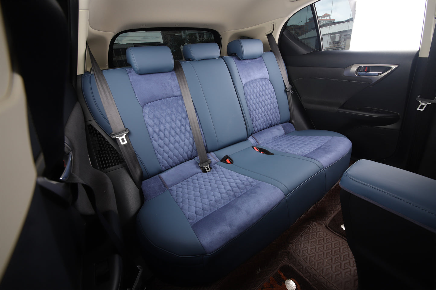 blue velvet suede and nappa leather with diamond stitching rear seat cover for lexus