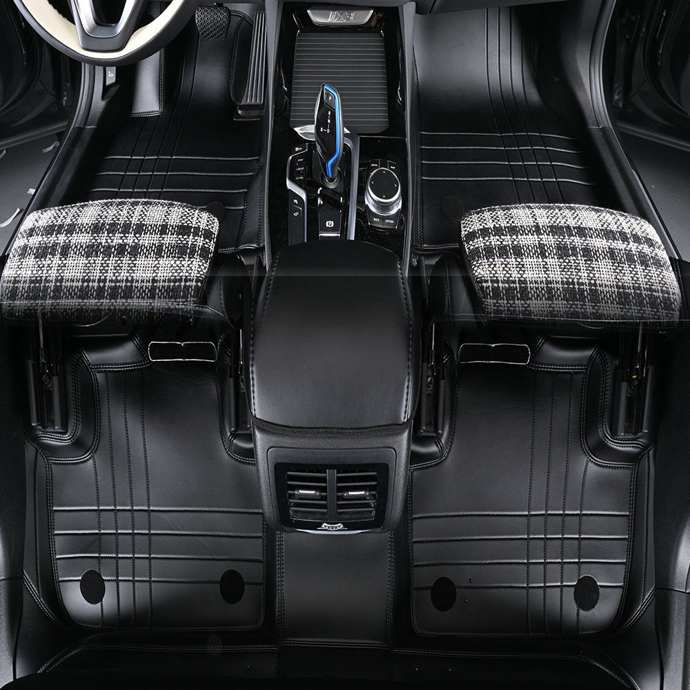 bottom layer black nappa leather with embroidery car floor mat car mat