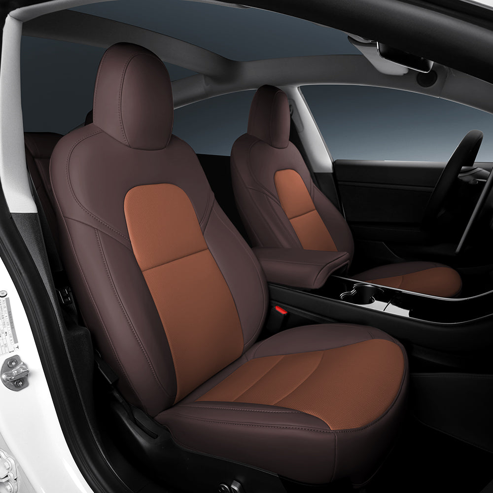 brown and coffee car seat cover for tesla