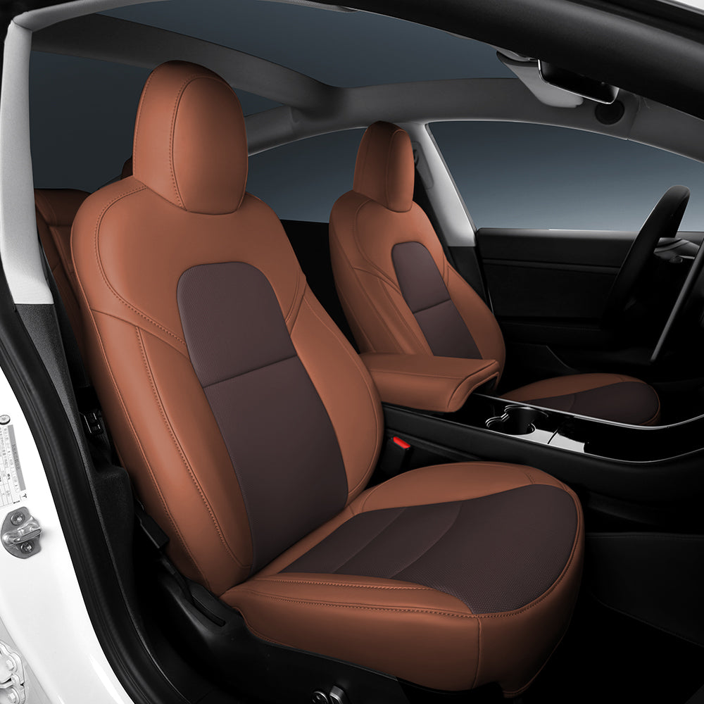 brown and coffee leather car seat cover for tesla