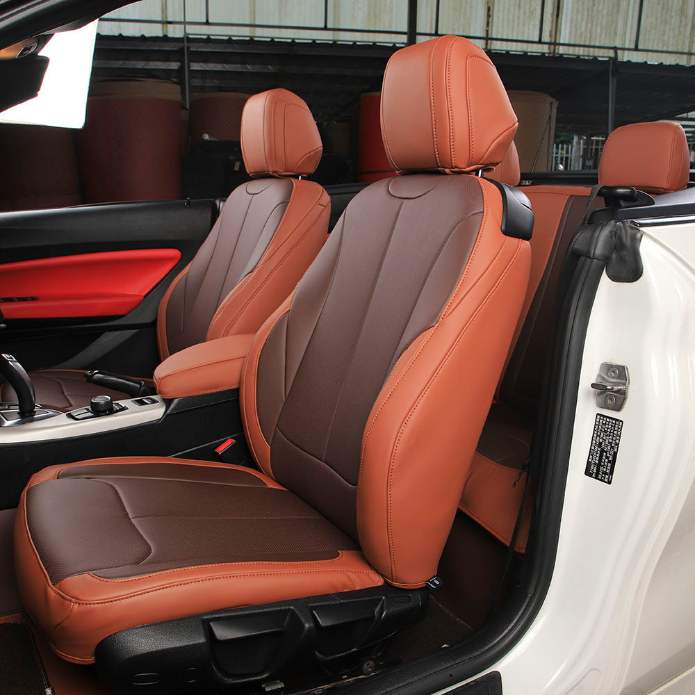 Wear Resistant Brown Nappa Leather Custom Fit Car Seat Cover for