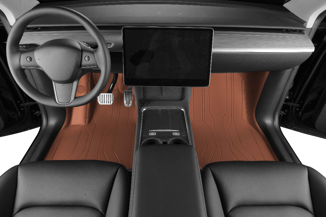 brown nappa leather car floor mat car mat for tesla
