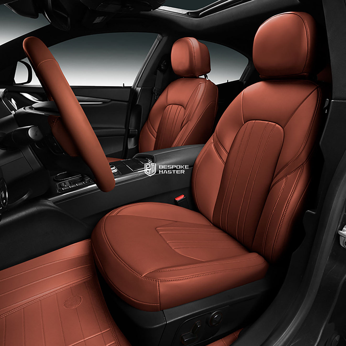 brown nappa leather car seat cover for maserati