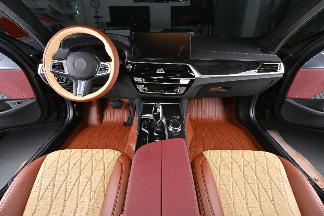 diamond stitching brown leather seat cover full set for bmw