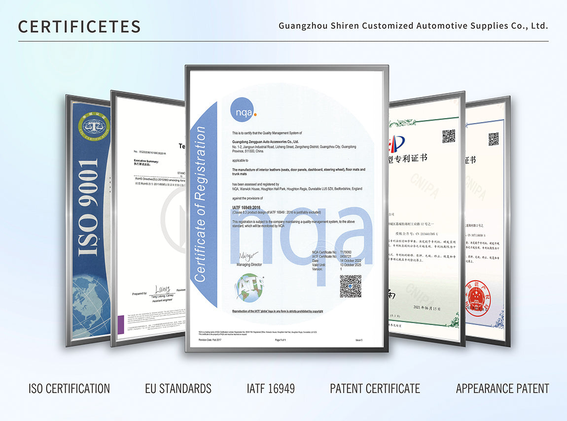 certificates fo car seat cover