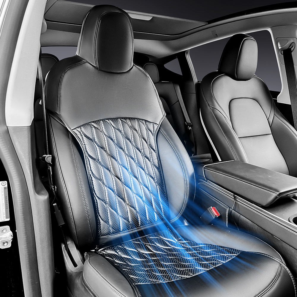 cool air conditioning perforated ventilation black leather seat cover for tesla