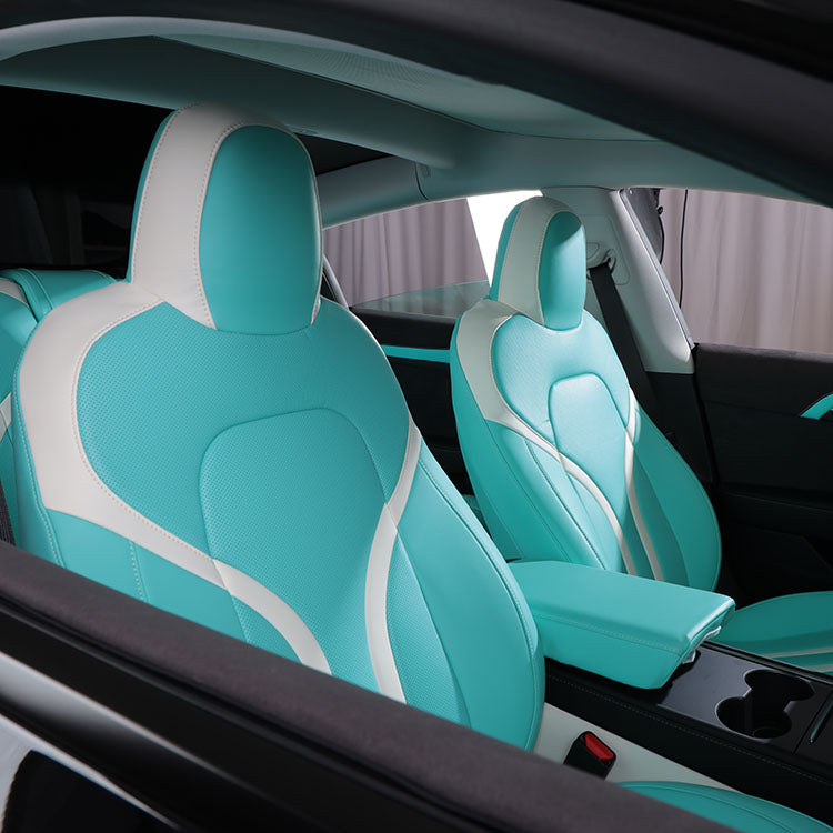 custom tiffany blue leather front seat cover for tesla