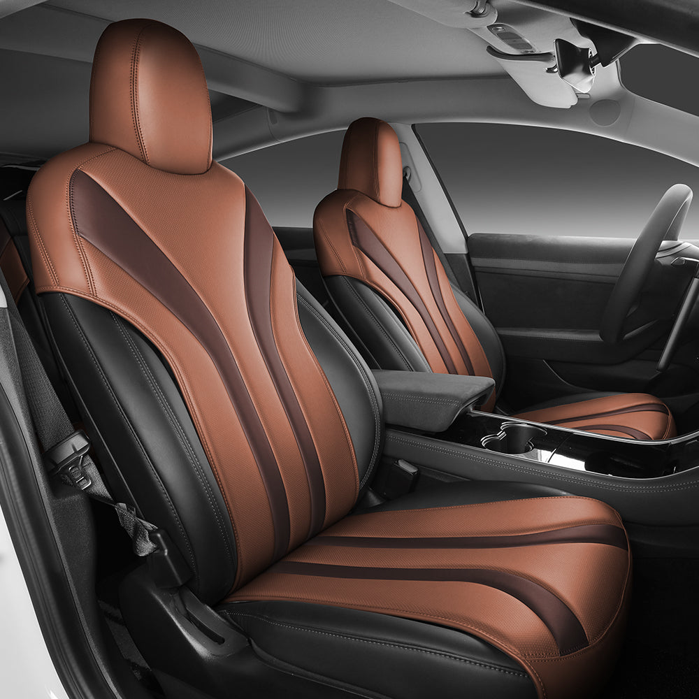 Brown and coffee leather half coverage car seat cover