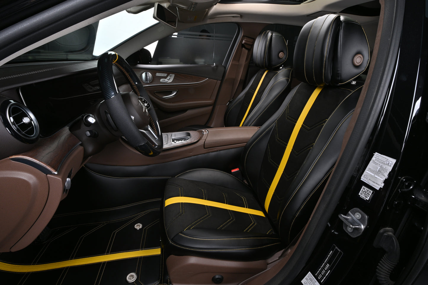 Bespoke Master Custom Fit Auto Accessories Protection Yellow Stripe Alcantara Velvet Nappa Leather Car Seat Covers For Benz