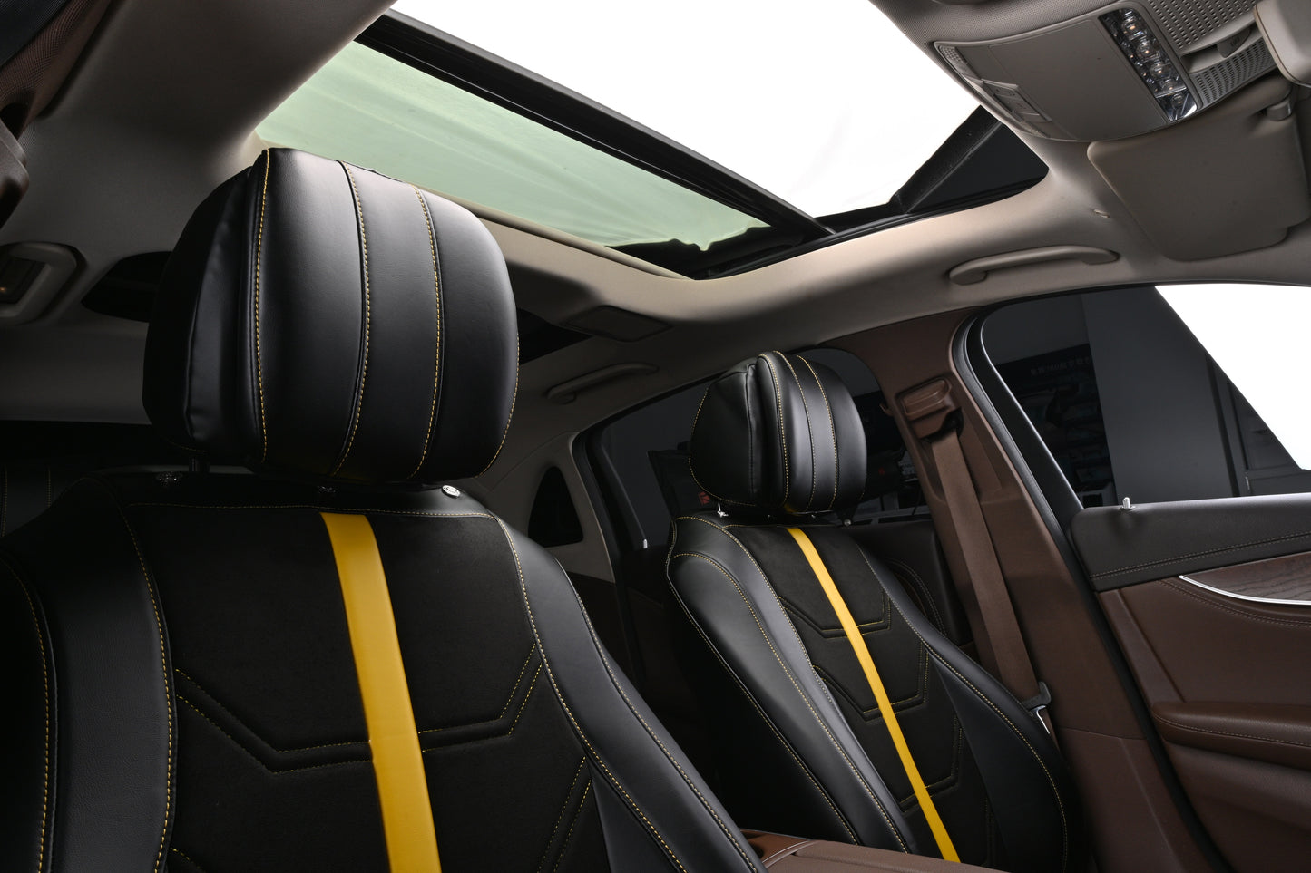 Bespoke Master Custom Fit Auto Accessories Protection Yellow Stripe Alcantara Velvet Nappa Leather Car Seat Covers For Benz