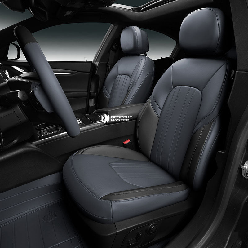 gray and black nappa leather car seat cover for maserati