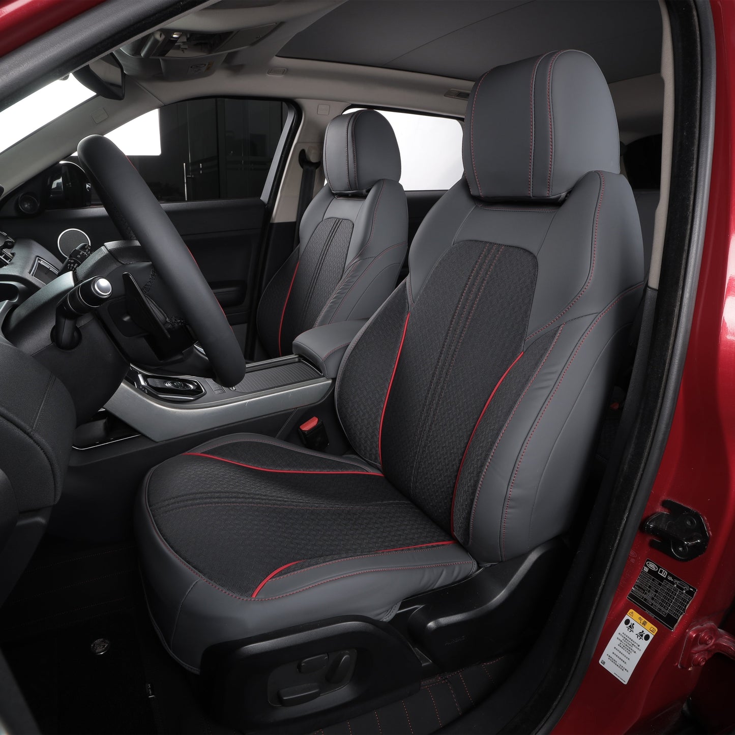 cloth and gray nappa leather with red piping seat cover for land rover