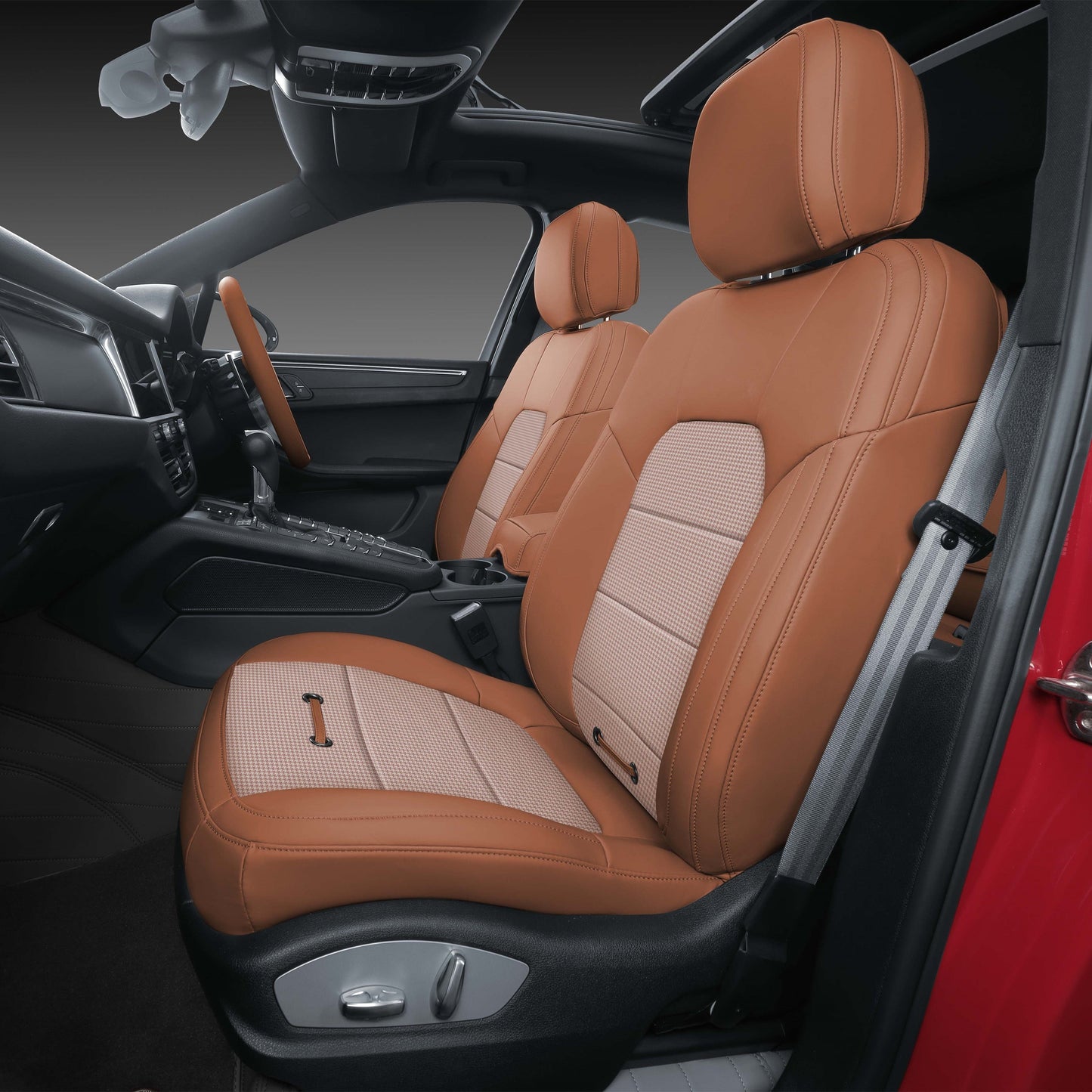 orange nappa leather and beige fabric seat cover for porsche