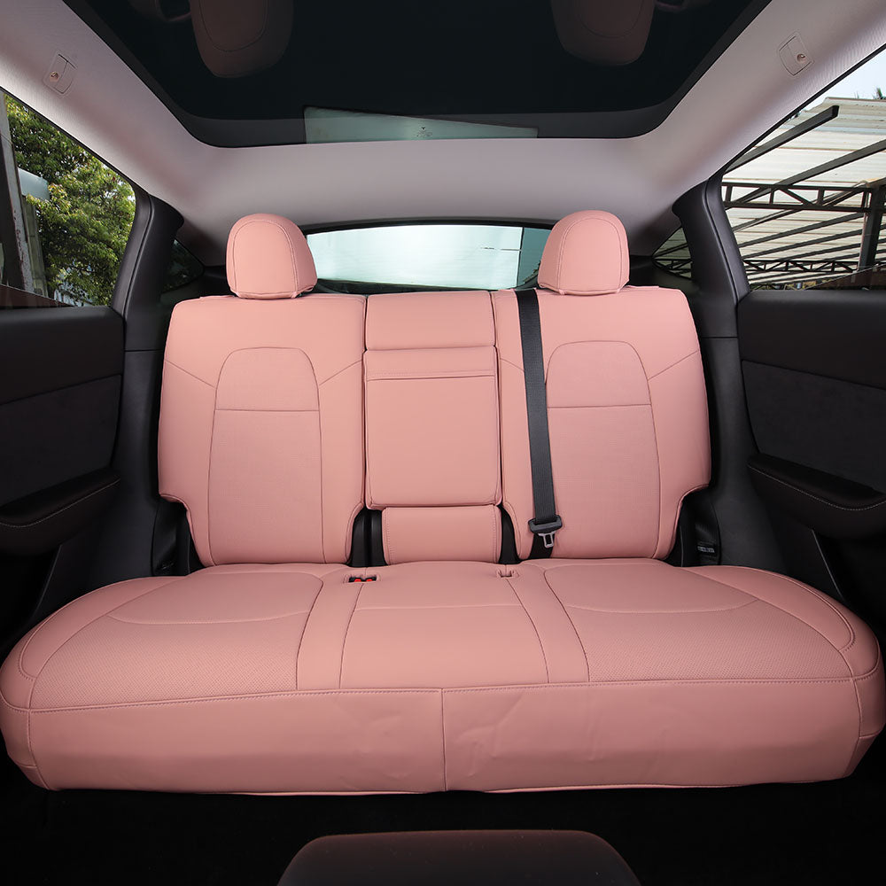 pink leather rear seat cover for tesla model y