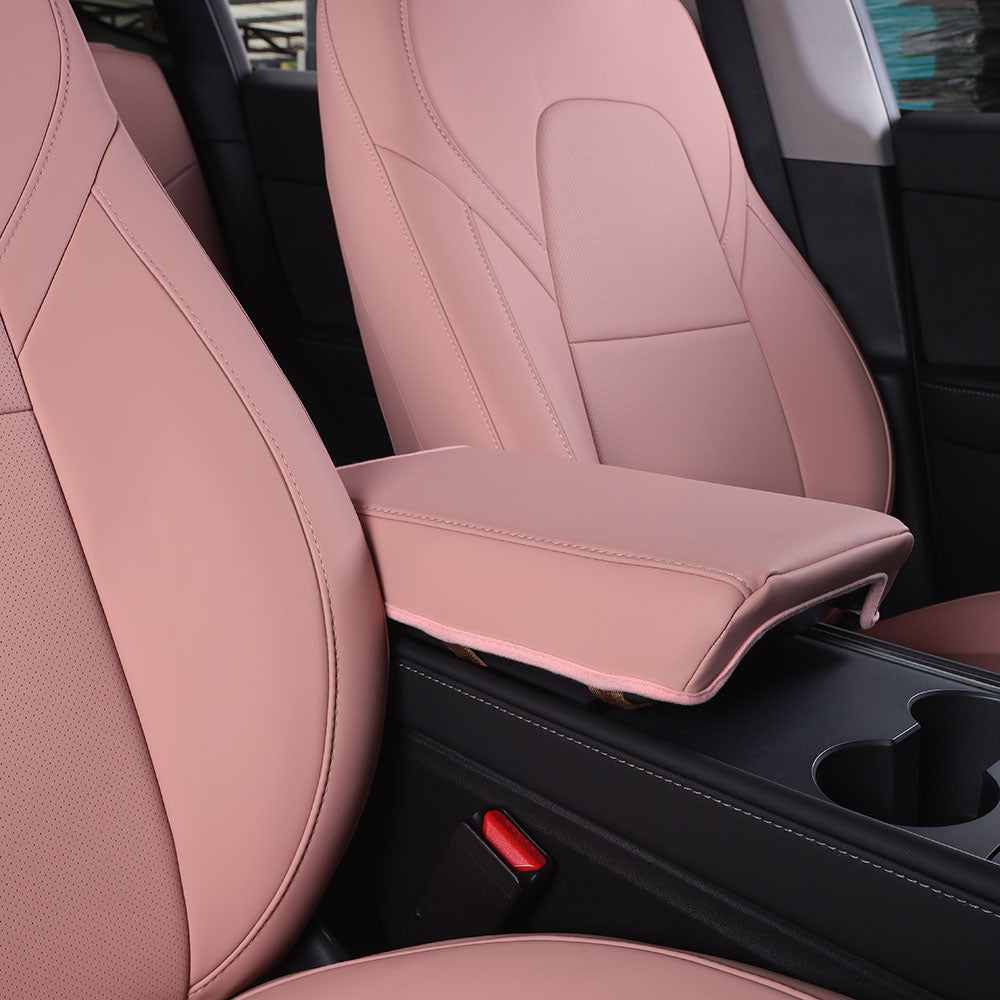 pink nappa leather armrest cover for tesla