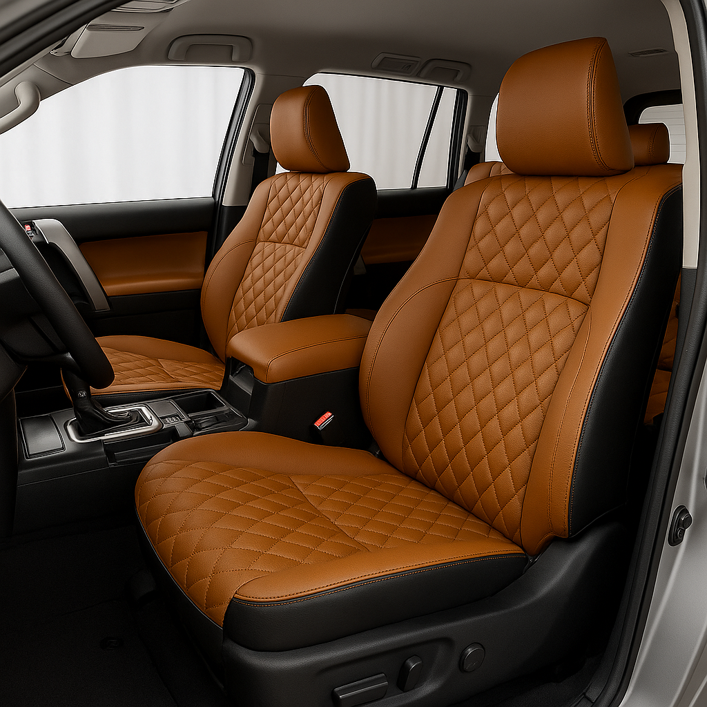 Custom Fit Airbag Compatible Embroidered Nappa Leaher Diamond Pattern Car Seat Covers For Toyota Prado