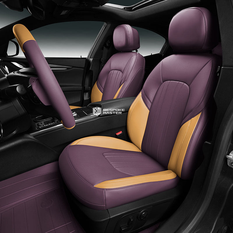 purple and yellow nappa leather car seat cover for maserati
